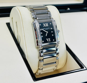 Patek Philippe Twenty~4 4910/10 black diamond dial steel PAPERS - Diamonds East Intl.