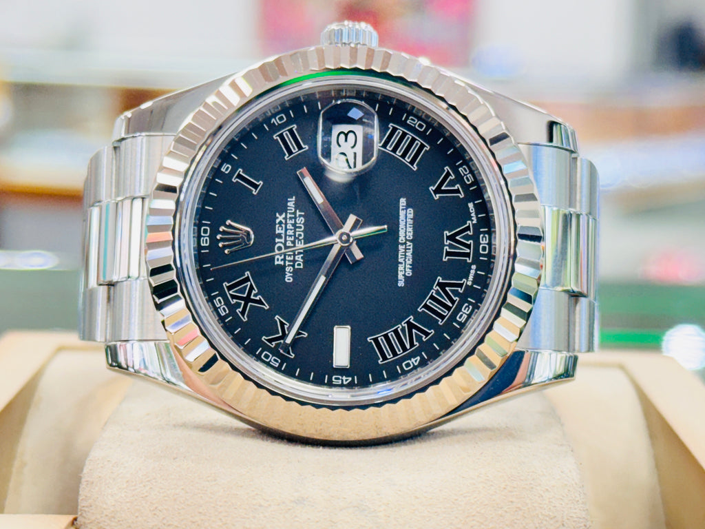 Rolex Datejust II 41 116334 Fluted Bezel Charcoal Roman Dial