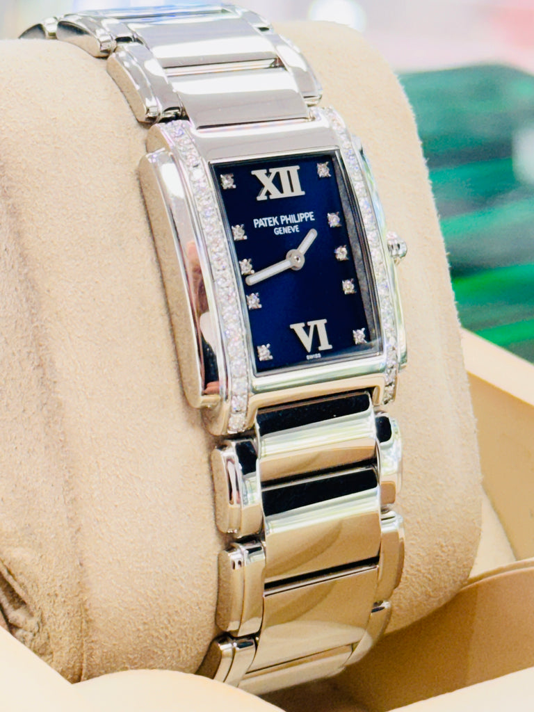 Patek Philippe Twenty~4  Blue Dial Steel Diamond 4910 PreOwned - Diamonds East Intl.