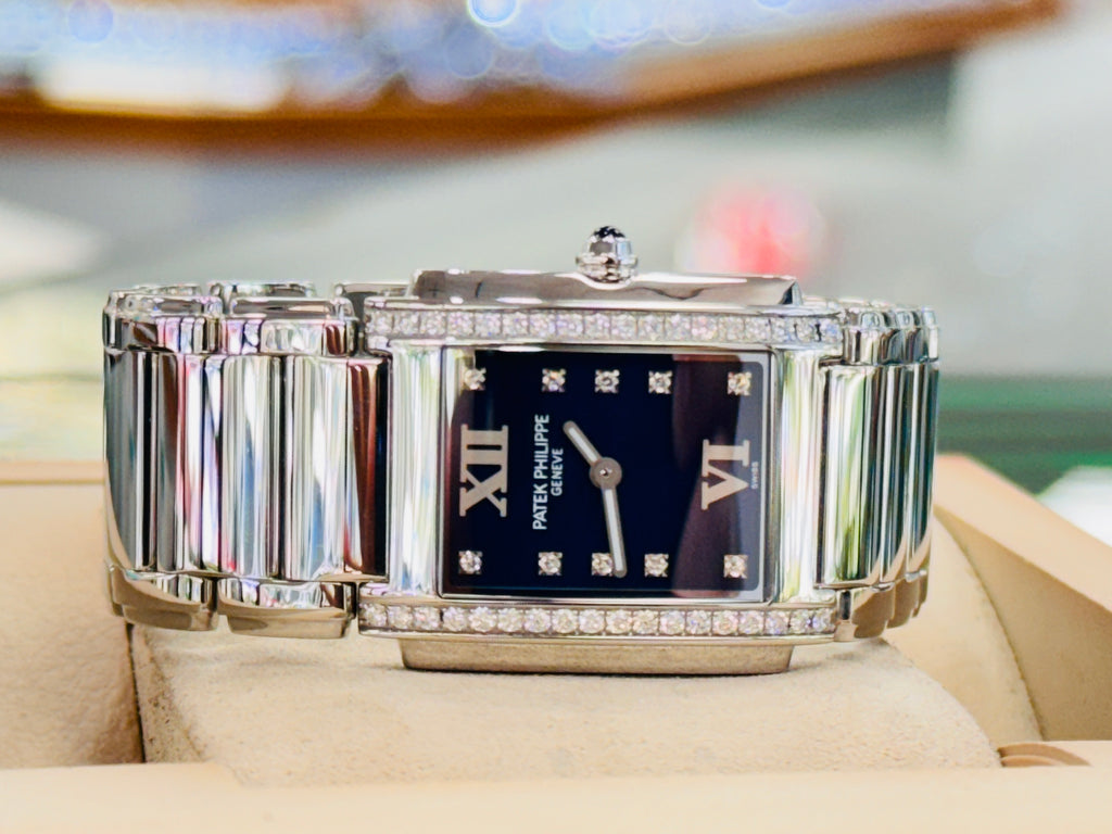 Patek Philippe Twenty~4  Blue Dial Steel Diamond 4910 PreOwned - Diamonds East Intl.