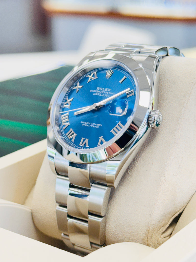 Rolex Datejust 41 126300 Blue Azzurro Roman Dial Stainless Steel Smooth Bezel  Oyster Bracelet Unworn - Diamonds East Intl.