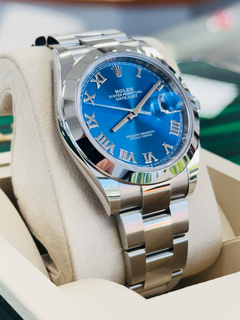 Rolex Datejust 41 126300 Blue Azzurro Roman Dial Stainless Steel Smooth Bezel  Oyster Bracelet Unworn - Diamonds East Intl.