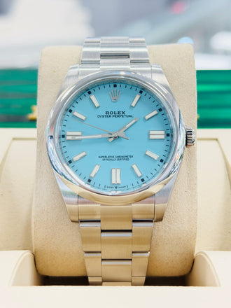 Rolex Oyster Perpetual 41 124300 Custom Made Turquoise Tiffany Dial Box And Papers MINT - Diamonds East Intl.