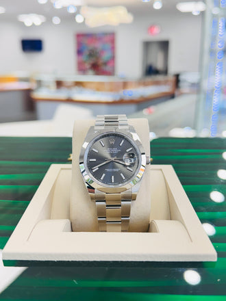 Rolex Datejust 41 126300 Grey Rhodium Dial Stainless Steel Smooth Bezel  Oyster Bracelet Unworn - Diamonds East Intl.