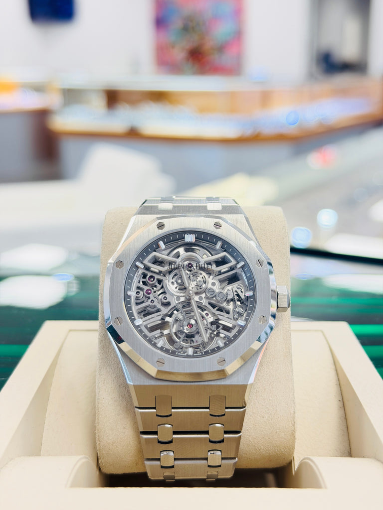 Audemars Piguet Royal Oak Tourbillon Selfwinding Flying Openworked "50th Anniversary"  26735ST.OO.1320ST.01 41  Stainless Steel Skeleton Dial box and Papers - Diamonds East Intl.
