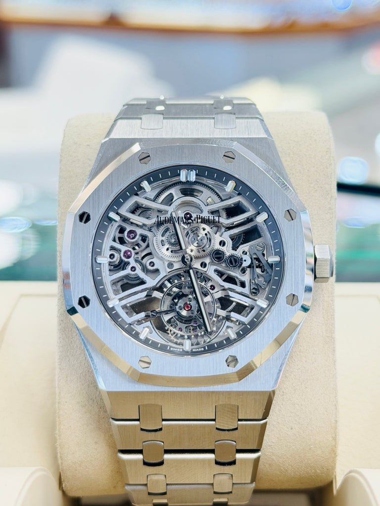 Audemars Piguet Royal Oak Tourbillon Selfwinding Flying Openworked "50th Anniversary"  26735ST.OO.1320ST.01 41  Stainless Steel Skeleton Dial box and Papers - Diamonds East Intl.