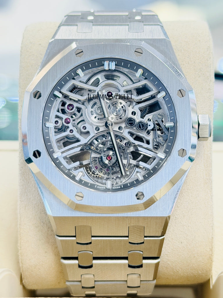 Audemars Piguet Royal Oak Tourbillon Selfwinding Flying Openworked "50th Anniversary"  26735ST.OO.1320ST.01 41  Stainless Steel Skeleton Dial box and Papers - Diamonds East Intl.