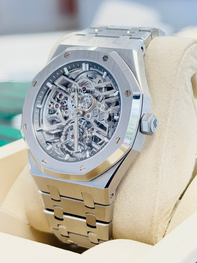 Audemars Piguet Royal Oak Tourbillon Selfwinding Flying Openworked "50th Anniversary"  26735ST.OO.1320ST.01 41  Stainless Steel Skeleton Dial box and Papers - Diamonds East Intl.