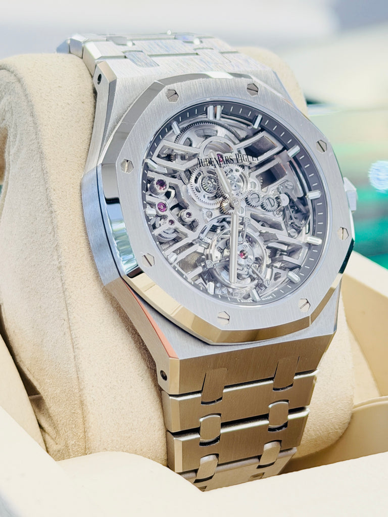 Audemars Piguet Royal Oak Tourbillon Selfwinding Flying Openworked "50th Anniversary"  26735ST.OO.1320ST.01 41  Stainless Steel Skeleton Dial box and Papers - Diamonds East Intl.