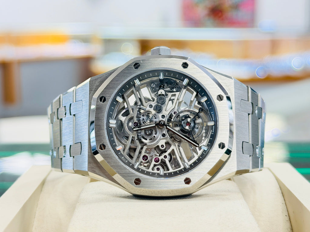 Audemars Piguet Royal Oak Tourbillon Selfwinding Flying Openworked "50th Anniversary"  26735ST.OO.1320ST.01 41  Stainless Steel Skeleton Dial box and Papers - Diamonds East Intl.