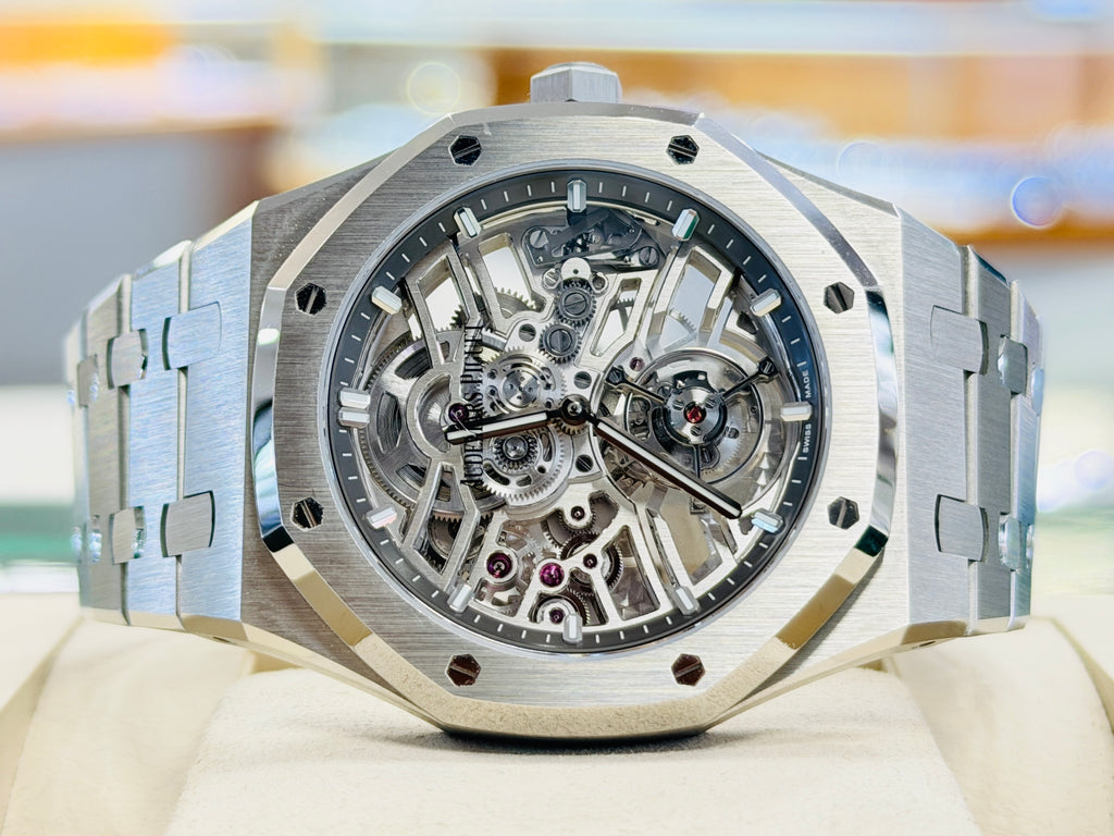 Audemars Piguet Royal Oak Tourbillon Selfwinding Flying Openworked "50th Anniversary"  26735ST.OO.1320ST.01 41  Stainless Steel Skeleton Dial box and Papers - Diamonds East Intl.