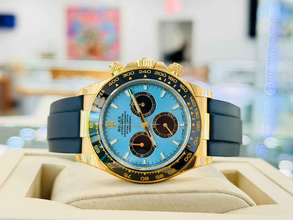 Rolex Daytona 40 116518LN yellow gold Custom Tiffany Color Dial custom Ceramic bezel MINT