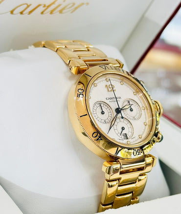 Cartier Pasha 2111 Chronograph Full Yellow Gold bracelet preowned - Diamonds East Intl.