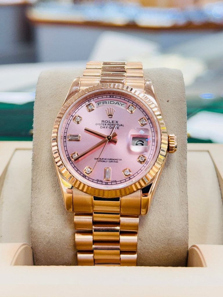 Rolex Day-Date President 36 118235 18K Rose Gold FACTORY Pink Diamond Dial Watch MINT