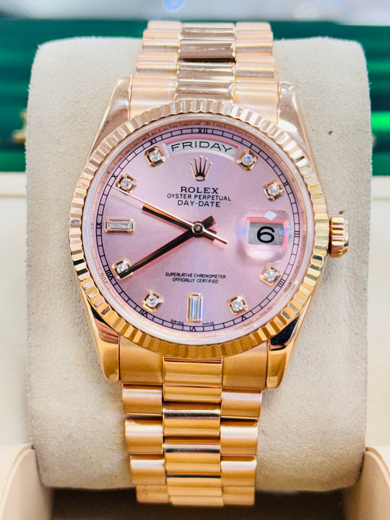 Rolex Day-Date President 36 118235 18K Rose Gold FACTORY Pink Diamond Dial Watch MINT