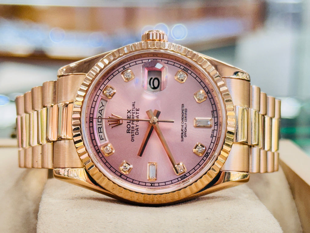 Rolex Day-Date President 36 118235 18K Rose Gold FACTORY Pink Diamond Dial Watch MINT