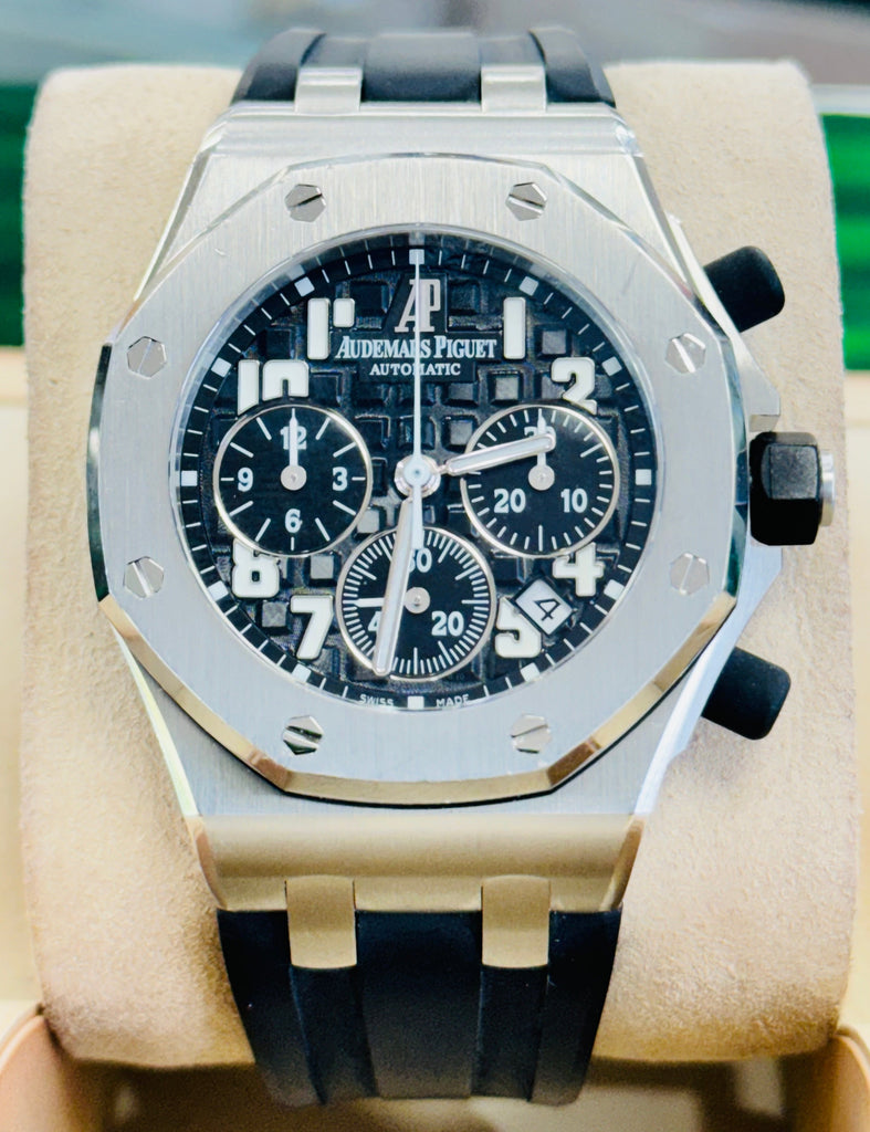 Audemars Piguet Royal Oak Offshore 26283ST 37 Black Dial Lady Chronograph Stainless Steel PreOwned - Diamonds East Intl.