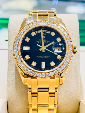 Rolex Day-Date Masterpiece 39 18948 Factory Black Diamond Dial & Factory Diamond Bezel  PreOwned Box and Papers - Diamonds East Intl.