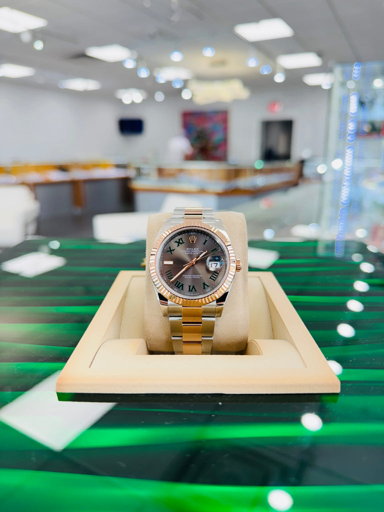 Rolex Datejust 41 126331 Wimbledon Gray Roman Dial 18K Rose Gold Stainless Steel Oyster Bracelet Box and Papers MINT