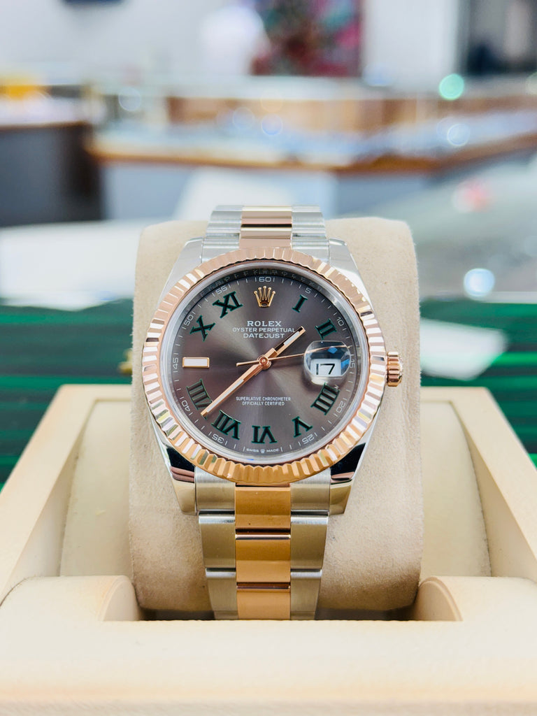 Rolex Datejust 41 126331 Wimbledon Gray Roman Dial 18K Rose Gold Stainless Steel Oyster Bracelet Box and Papers MINT