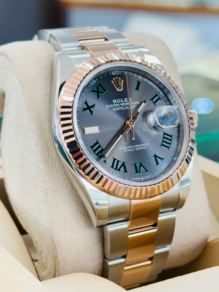 Rolex Datejust 41 126331 Wimbledon Gray Roman Dial 18K Rose Gold Stainless Steel Oyster Bracelet Box and Papers MINT