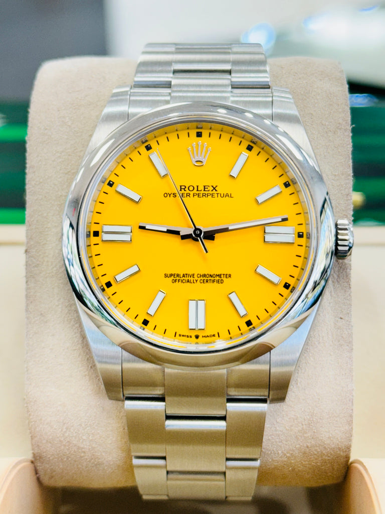 Rolex Oyster Perpetual 124300 41 Custom Yellow Dial PreOwned Box and Papers - Diamonds East Intl.