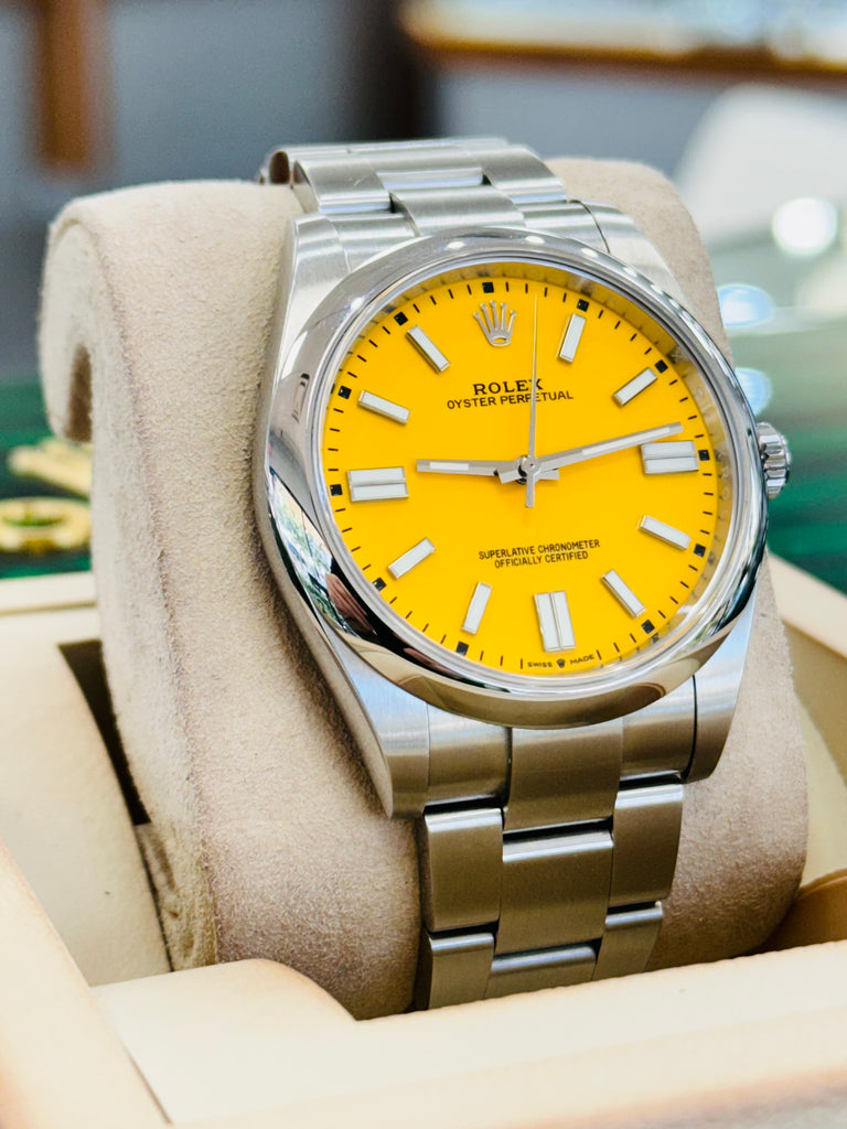 Rolex Oyster Perpetual 124300 41 Custom Yellow Dial PreOwned Box and Papers - Diamonds East Intl.