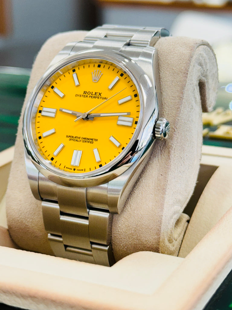 Rolex Oyster Perpetual 124300 41 Custom Yellow Dial PreOwned Box and Papers - Diamonds East Intl.