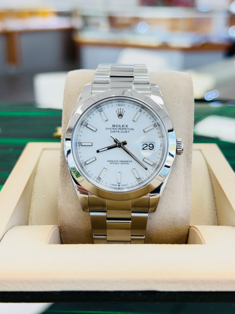 Rolex Datejust 41 126300 Oyster White Stick Dial Smooth Bezel PreOwned - Diamonds East Intl.