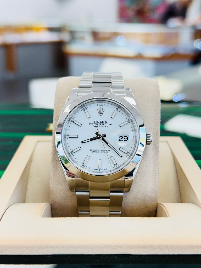 Rolex Datejust 41 126300 Oyster White Stick Dial Smooth Bezel PreOwned - Diamonds East Intl.