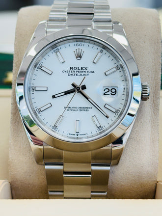 Rolex Datejust 41 126300 Oyster White Stick Dial Smooth Bezel PreOwned - Diamonds East Intl.