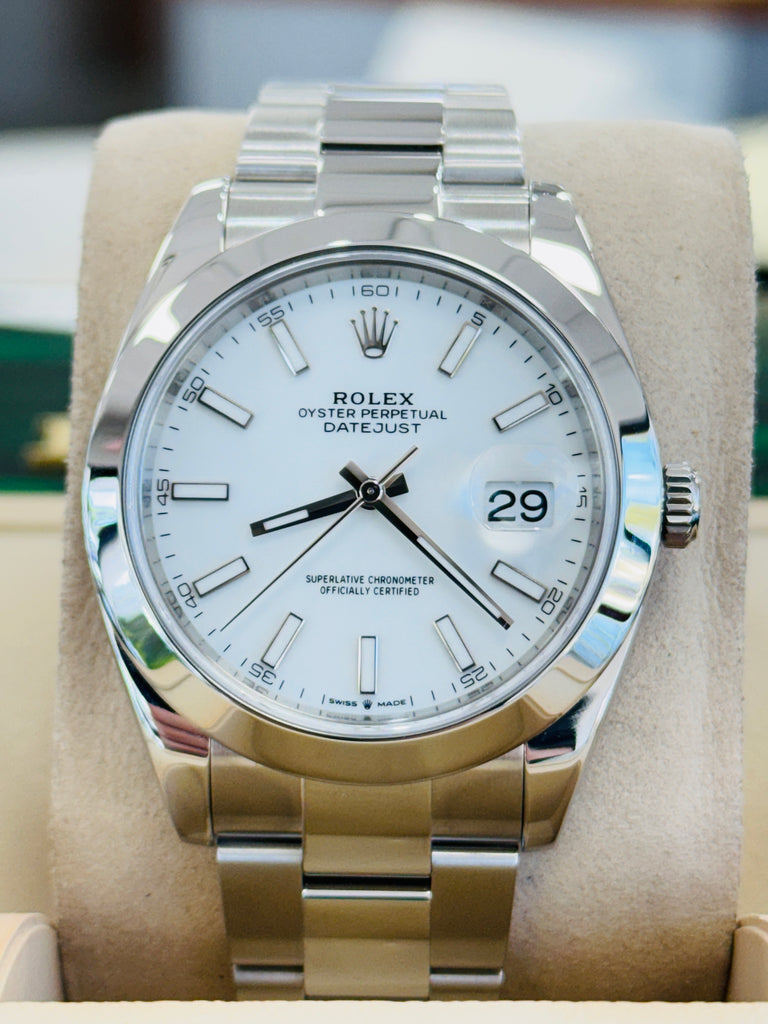 Rolex Datejust 41 126300 Oyster White Stick Dial Smooth Bezel PreOwned - Diamonds East Intl.