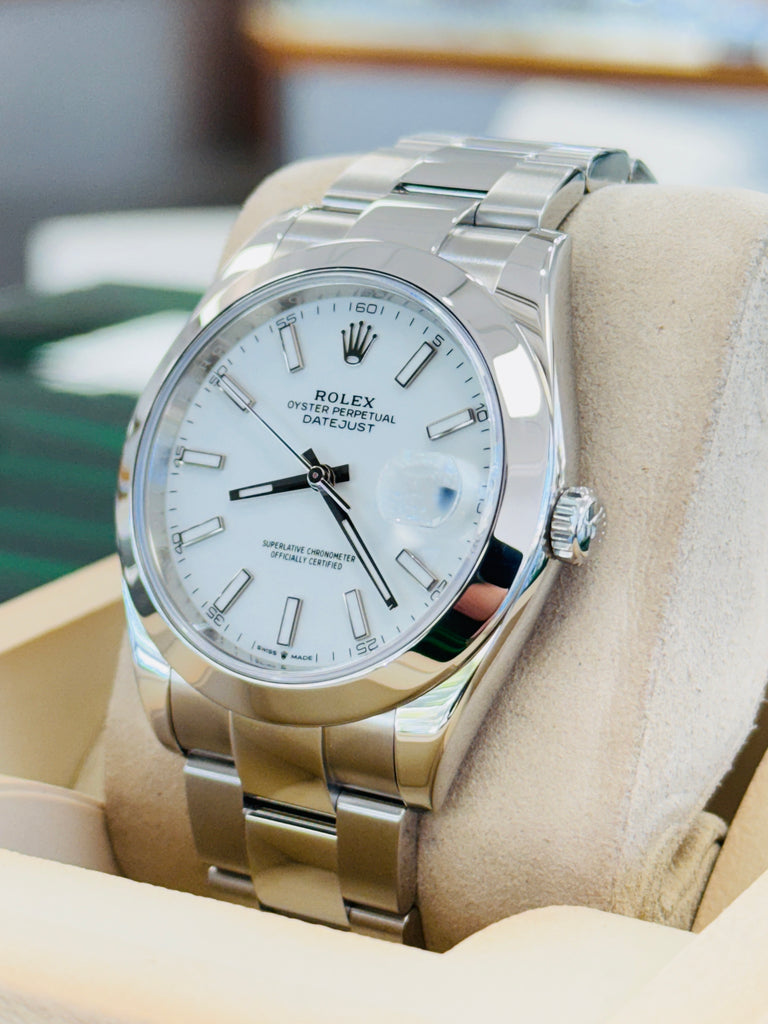 Rolex Datejust 41 126300 Oyster White Stick Dial Smooth Bezel PreOwned - Diamonds East Intl.