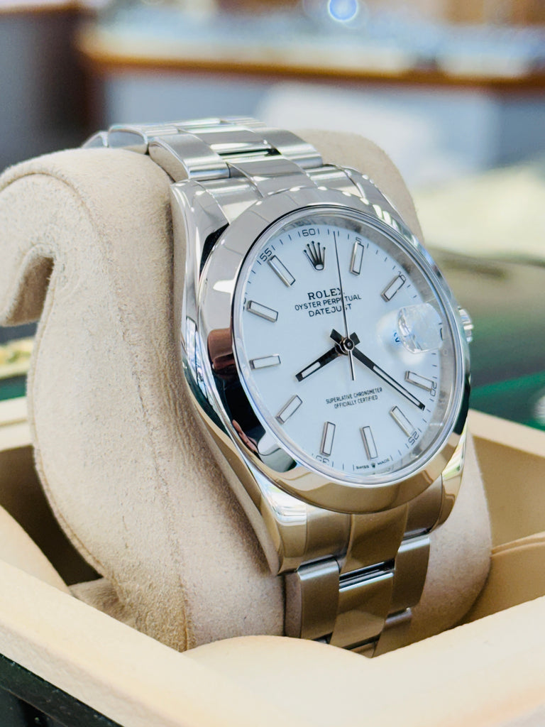 Rolex Datejust 41 126300 Oyster White Stick Dial Smooth Bezel PreOwned - Diamonds East Intl.