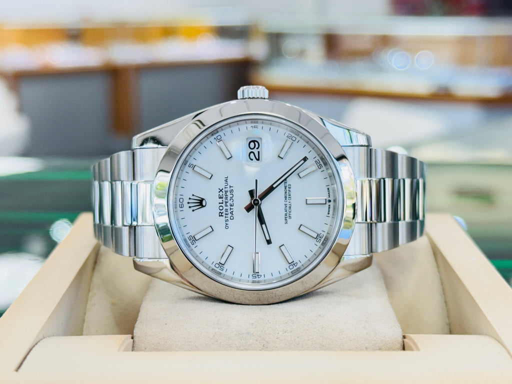Rolex Datejust 41 126300 Oyster White Stick Dial Smooth Bezel PreOwned - Diamonds East Intl.