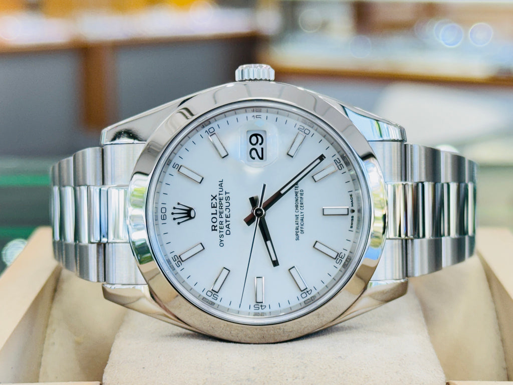 Rolex Datejust 41 126300 Oyster White Stick Dial Smooth Bezel PreOwned - Diamonds East Intl.
