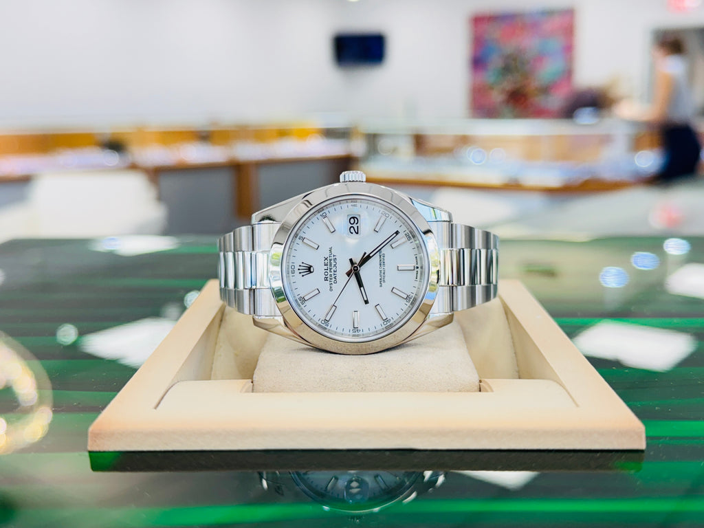 Rolex Datejust 41 126300 Oyster White Stick Dial Smooth Bezel PreOwned - Diamonds East Intl.
