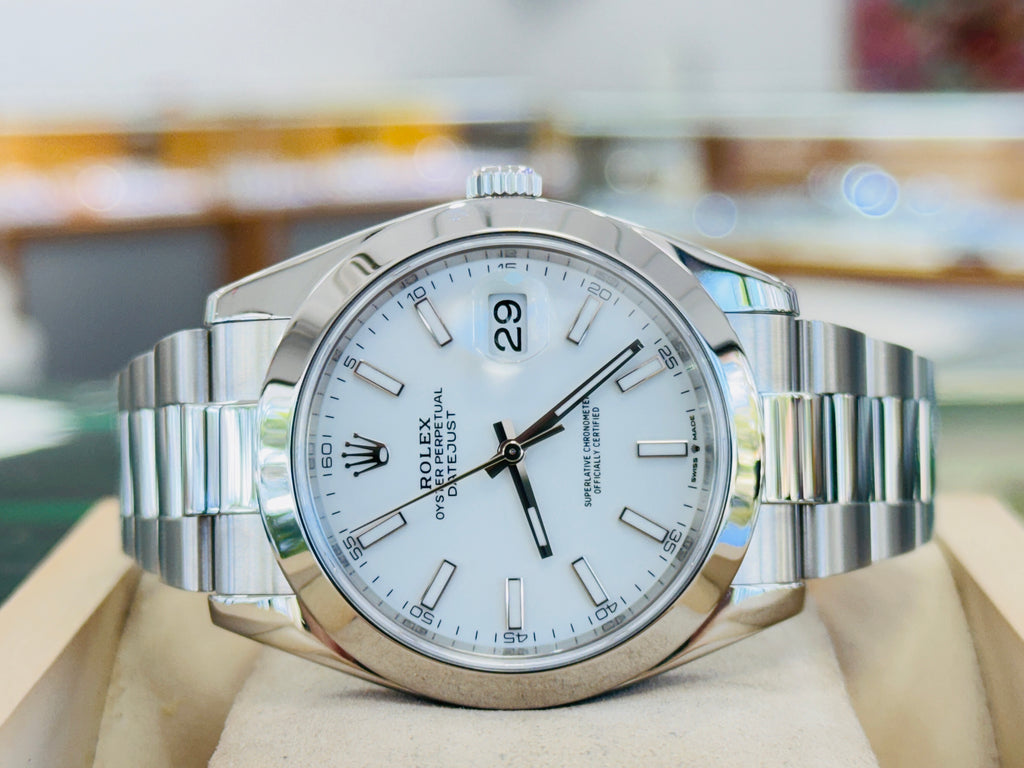 Rolex Datejust 41 126300 Oyster White Stick Dial Smooth Bezel PreOwned - Diamonds East Intl.