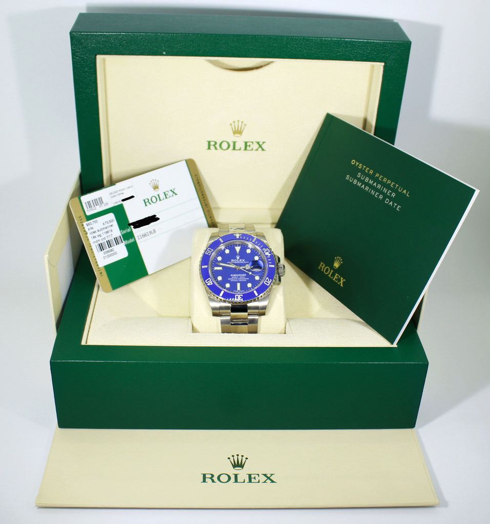 Rolex Submariner Date 116619lb Oyster Perpetual 18K White Gold Smurf BOX/PAPERS - Diamonds East Intl.