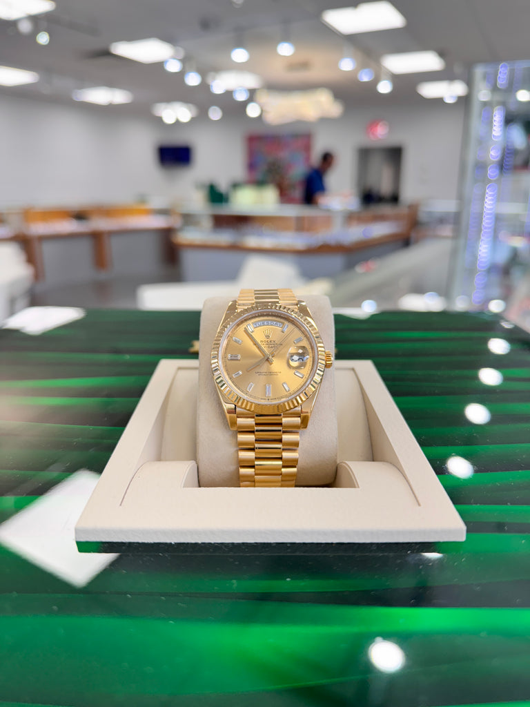 Rolex DayDate 40  228238 Factory Baguette Diamond Dial  Box and Papers PreOwned