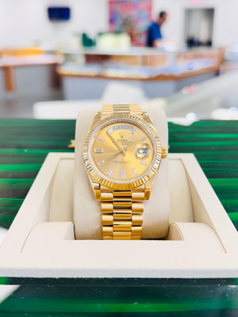 Rolex DayDate 40  228238 Factory Baguette Diamond Dial  Box and Papers PreOwned