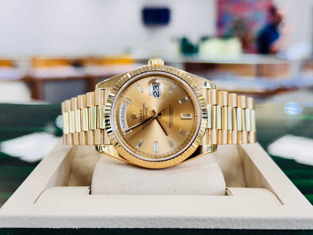Rolex DayDate 40  228238 Factory Baguette Diamond Dial  Box and Papers PreOwned