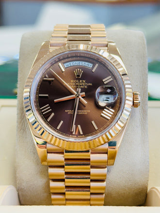Rolex Day-Date 40 228235 Chocolate Roman President Rose Gold  Box and Papers PreOwned - Diamonds East Intl.