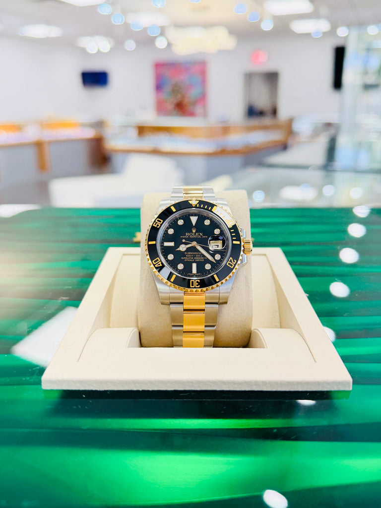 Rolex Submariner Date 116613LN Black Serti Dial  Two-Tone Yellow Gold & Steel 40  Box and Papers PreOwned - Diamonds East Intl.