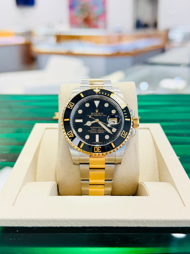 Rolex Submariner Date 116613LN Black Serti Dial  Two-Tone Yellow Gold & Steel 40  Box and Papers PreOwned - Diamonds East Intl.