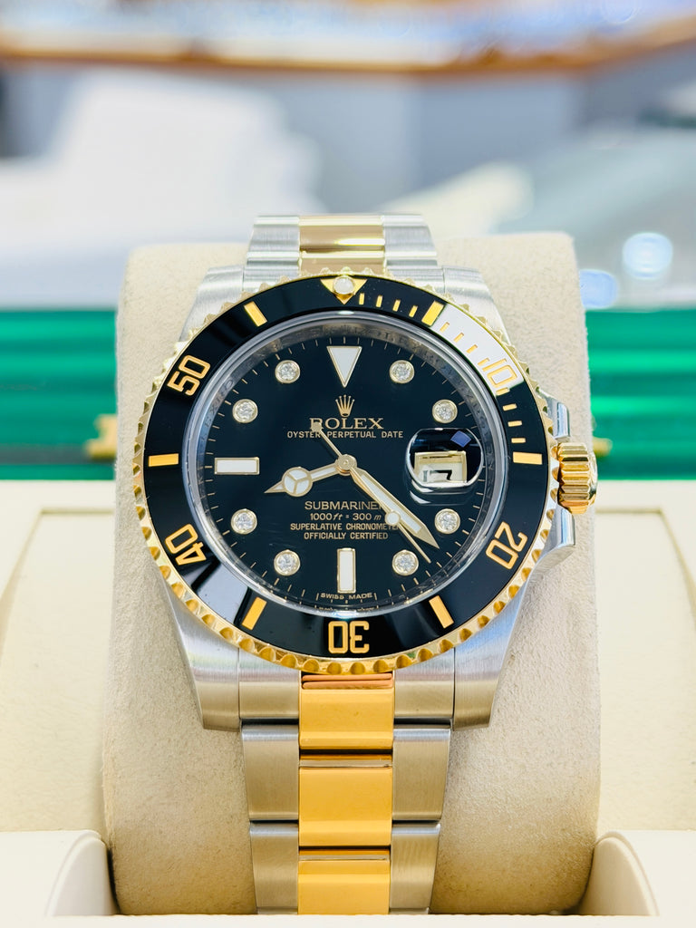 Rolex Submariner Date 116613LN Black Serti Dial  Two-Tone Yellow Gold & Steel 40  Box and Papers PreOwned - Diamonds East Intl.
