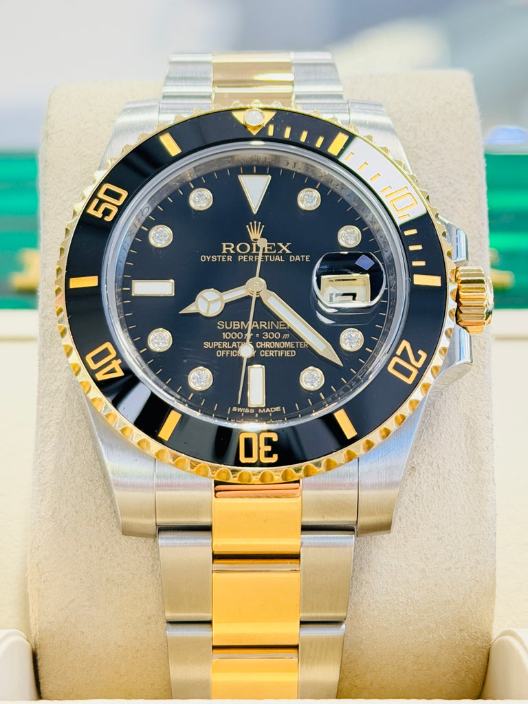 Rolex Submariner Date 116613LN Black Serti Dial  Two-Tone Yellow Gold & Steel 40  Box and Papers PreOwned - Diamonds East Intl.