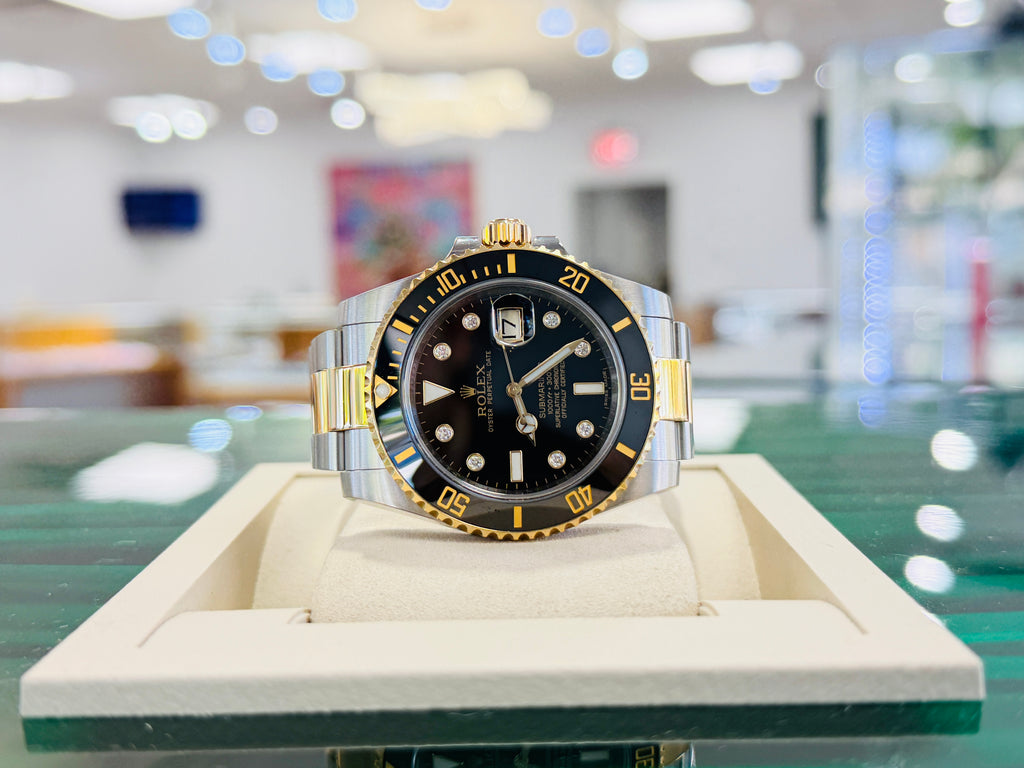 Rolex Submariner Date 116613LN Black Serti Dial  Two-Tone Yellow Gold & Steel 40  Box and Papers PreOwned - Diamonds East Intl.
