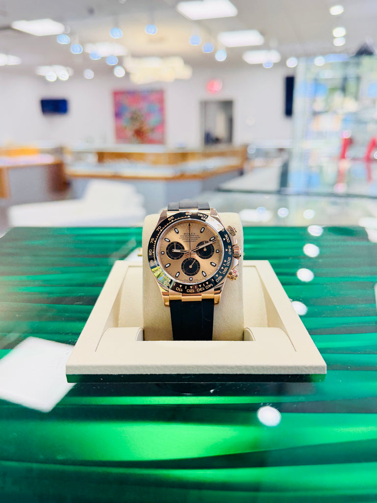 Rolex Daytona Rose Gold Black Ceramic Oyster flex Watch 116515 LN Box And Papers - Diamonds East Intl.