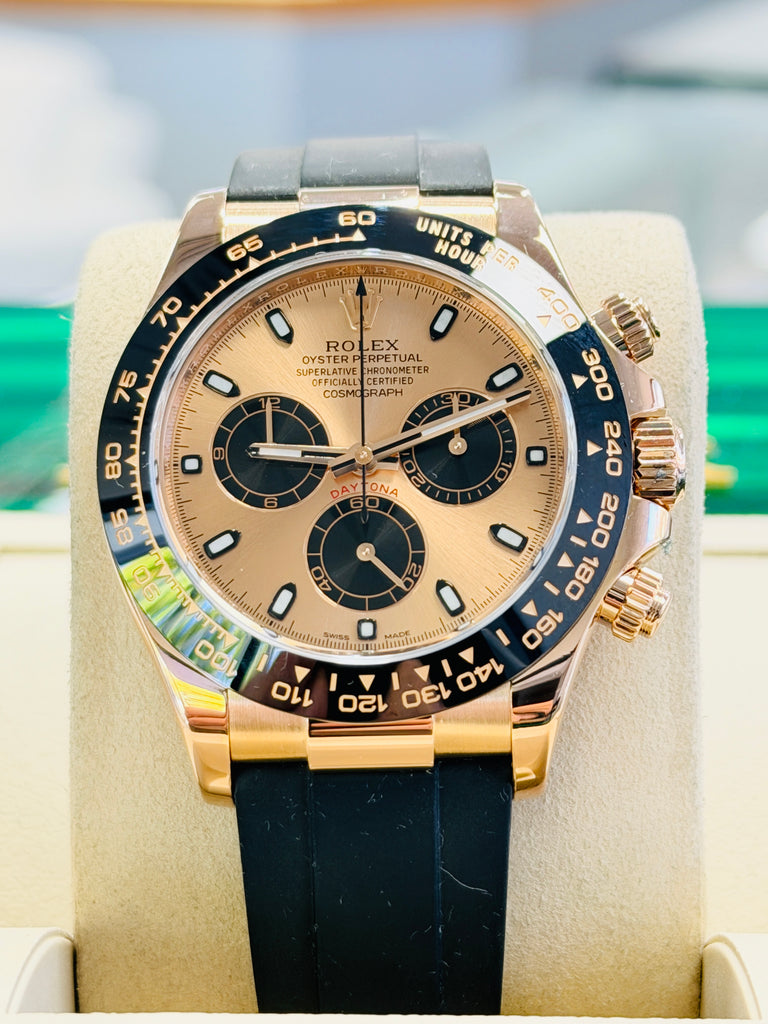 Rolex Daytona Rose Gold Black Ceramic Oyster flex Watch 116515 LN Box And Papers - Diamonds East Intl.